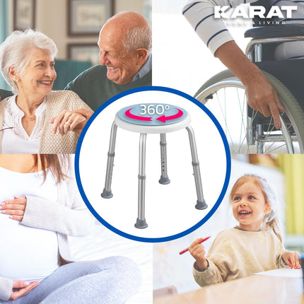 KARAT shower stool - 360° rotating shower chair, load capacity up to 136 kg, height-adjustable with non-slip rubber feet for a secure hold - bathroom stool, shower aid, shower seat