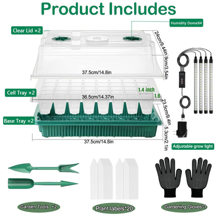 VEEKAY Indoor Greenhouse Propagator, 2 Pieces 80 Hole Mini Greenhouse Propagation Set with Plant Lamp, Propagation Tray with Timing Controller Adjustable Brightness, 20 Plant Labels for Seedling Plant