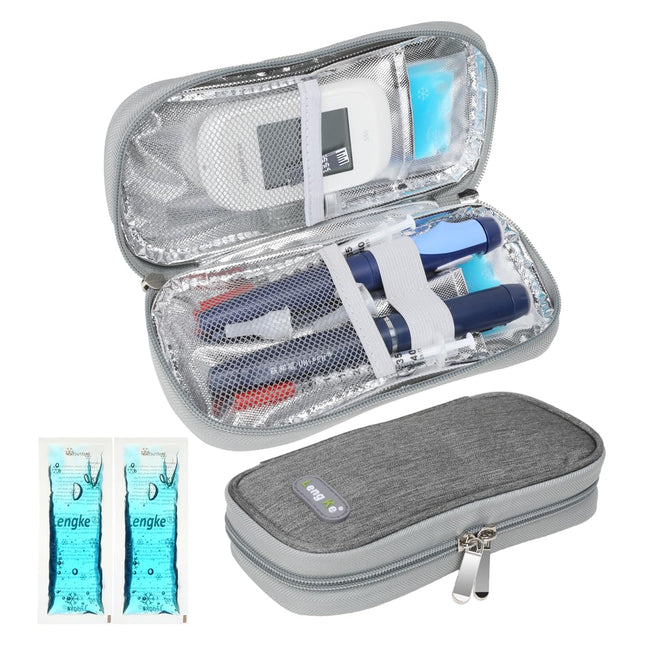 YOUSHARES Insulin Cooler Bag with 2 Ice Packs - TSA Approved Diabetic Bag for Diabetic Supplies, Epipen, Syringes, Insulin and Other Medication Accessories, Medication Bag Pen Cooler for Travel (Gray)