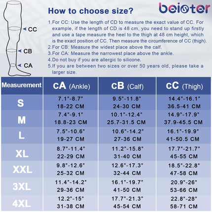Beister Medical Compression Stockings for Women &amp; Men, Thigh Support Stockings with Open Toe 20-30 mmHg Graduated Support, Edema Compression Socks for Deep Vein Thrombosis, Flight