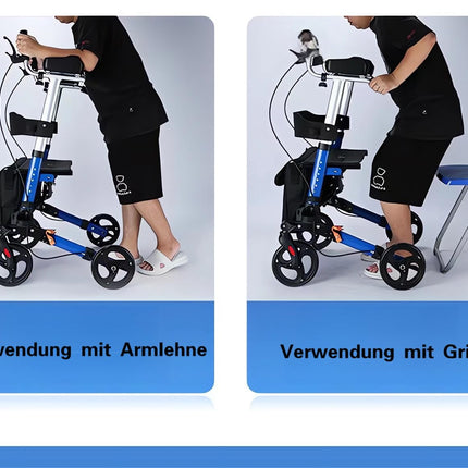 ByteTecpeak R2 Lightweight foldable rollator made of aluminum, with seat, crutches, backrest and bag, equipped with adjustable forearm supports, load capacity up to 100 kg, ideal for seniors.