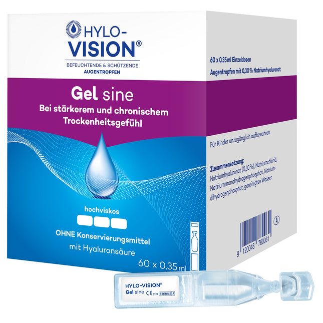 Hylo-Vision Gel sine eye drops – Intensive moisturizing for severely and chronically dry eyes, ideal for on-the-go use, highly viscous, preservative-free, suitable for contact lenses, 60 x 0.35 ml