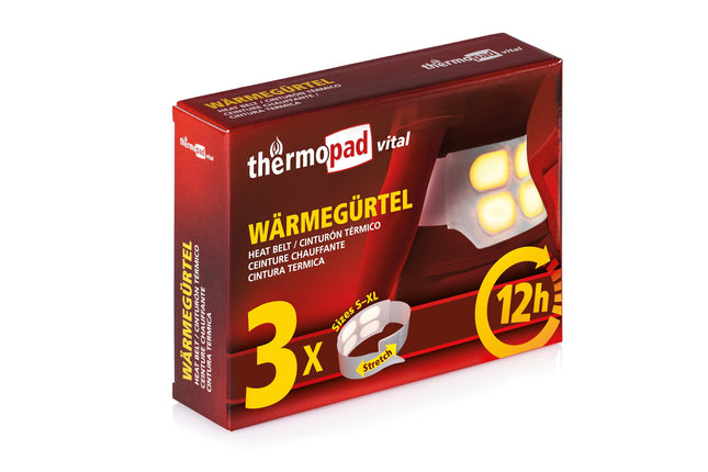 Thermopad Heat Belt Sizes S-XL (Stretch/Velcro) – THE ORIGINAL: 3x Heat Belts for 12 Hours | Ready-to-use heat belt made of extra warm heat patches/heat pads – kidney warmer/back warmer