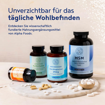 MSM 2000mg with Vitamin C - 365 Tablets with Methylsulfonylmethane - More compact MSM powder than capsules - High-dose and vegan - Alpha Foods