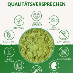 Organic Barley Grass Powder 500g | Finely ground barley grass powder | Certified organic quality | Perfect addition to smoothies, juices, golden milk, moon milk, etc. | Herzlich Natur