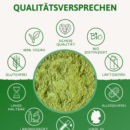Organic Barley Grass Powder 500g | Finely ground barley grass powder | Certified organic quality | Perfect addition to smoothies, juices, golden milk, moon milk, etc. | Herzlich Natur