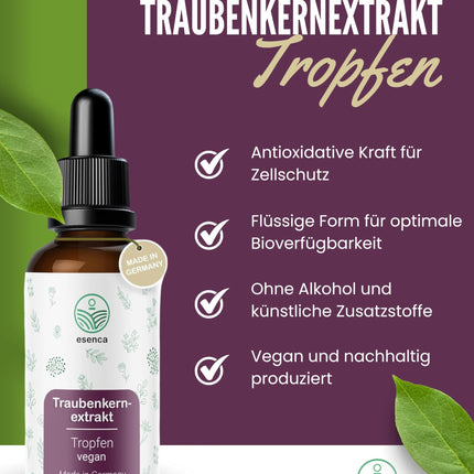 OPC Grape Seed Extract Drops – 50 ml – Highly concentrated from French grapes – Vegan &amp; alcohol-free – from Germany