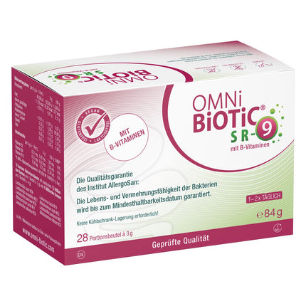 OMNi BiOTiC SR-9 with B vitamins | 28 servings (84g) | 9 bacterial strains | 15 billion bacteria per daily dose | Powder | Vegan | Gluten-free | Lactose-free | For daily use