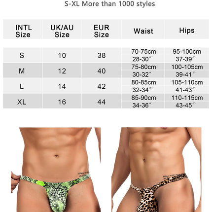 ohyeahlady String Thong Men's Sexy Underwear for Men T-Back Briefs Bulge Open Panties Men Large Sizes Sexy Lingerie Sissy Lingerie Low-Rise Underpants Thong Open Underwear Leopard XL