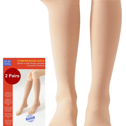 2 Pairs of Medical Compression Stockings for Women &amp; Men 20-30 mmHg, Class 2, Closed Toe Graduated Support Stockings for Varicose Veins, Edema, and Flight (2x Beige, L)