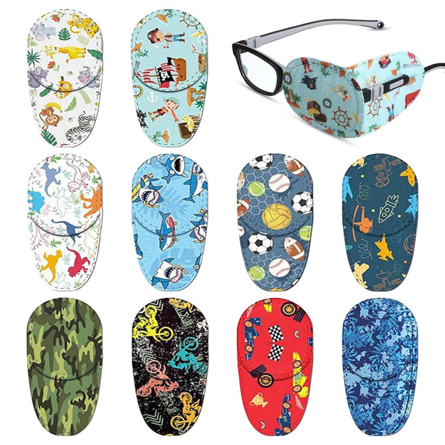 SYEYCW 10 Pieces Eye Patches Children, Amblyopia Eye Patches Children, Colorful Cartoon Reusable Eye Patches, for Glasses Treat Lazy Eye Amblyopia Strabismus for Left &amp; Right Eyes
