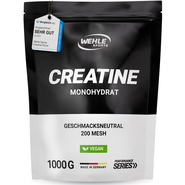 Creatine Monohydrate 1kg Powder Pure Creatine Micronized Quality Mesh 200 - Optimally High Dosage 100% Vegan - Wehle Sports (1000g)