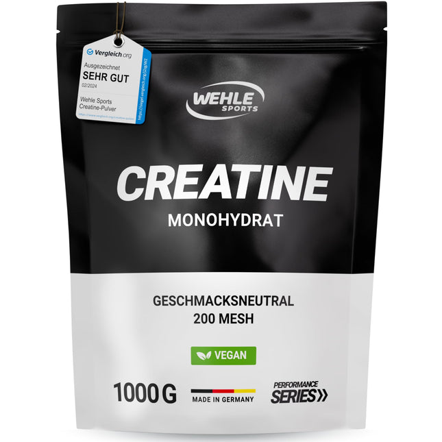 Creatine Monohydrate 1kg Powder Pure Creatine Micronized Quality Mesh 200 - Optimally High Dosage 100% Vegan - Wehle Sports (1000g)