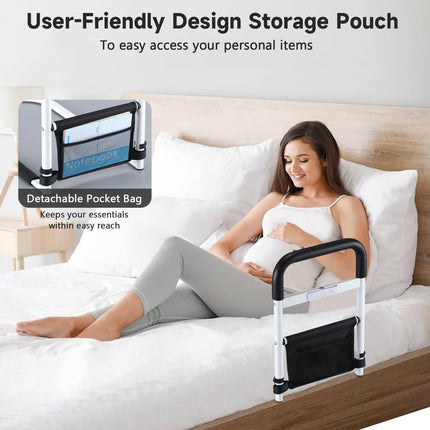 Aolawco Adjustable Bed Riser with LED Sensor Light, Bed Entry Aid with Bag, Height Adjustable Grab Bar Grab Rails for Seniors, Elderly, Adults