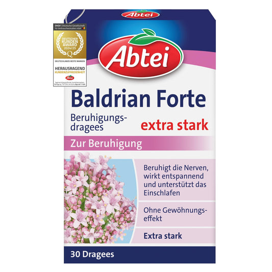 Abtei Baldrian Forte - pflanzlich, aus der Baldrianwurzel - zur Beruhigung und bei Schlafstörungen - ohne Gewöhnungseffekt - 30 Dragees