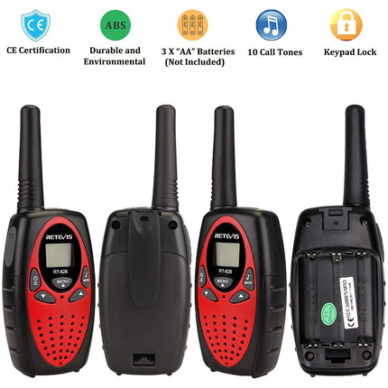 Retevis RT628 Walkie Talkie Set of 4, Children's Radio Long Range, Easter Gifts for Children, Toys for Ages 3-12, Gifts for Birthdays, Holidays, Camping, Adventures (2 Pairs, Red)