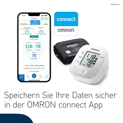OMRON X2 Smart+ clinically validated upper arm blood pressure monitor with Bluetooth + free app, seal of approval from the German Hypertension League for accurate measurement results, universal cuff 22-42 cm