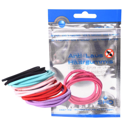 SHD Anti-Lice Hair Ties for Head Lice - VALUE SET of 20, Black, Green, Red, Pink and Purple - Lice Protection 100% Natural - Safe, Healthy and Effective, Helps Protect Against Lice