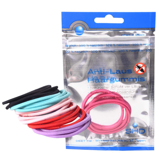 SHD Anti-Lice Hair Ties for Head Lice - VALUE SET of 20, Black, Green, Red, Pink and Purple - Lice Protection 100% Natural - Safe, Healthy and Effective, Helps Protect Against Lice