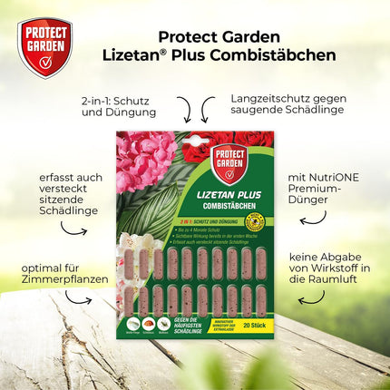 PROTECT GARDEN Lizetan Plus Combi Sticks, long-term pest control and premium fertilizer in one, 40 sticks