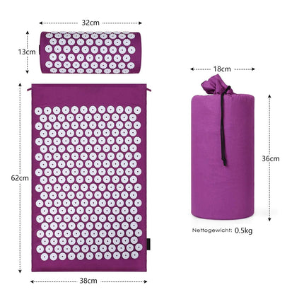 Acupressure set, acupressure mat with pillow for neck and back pain, magnetic field therapy and acupressure with a carrying bag, acupressure massage mat ideal for women and men