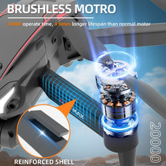 Drone with Camera, HD 1080P Drones with Brushless Motor, Drone with Dual Camera for Kids Drone, RC Quadcopter Drone with 3D Flips, One Key Takeoff/Landing, 2 Batteries