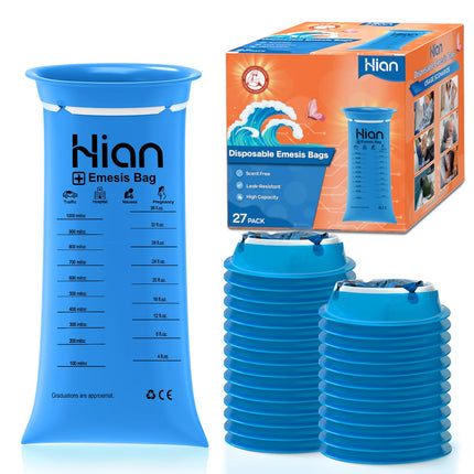Hion Vomit Bags with Mouthpiece 27 Pack - Opaque, Spacious Vomit Bags - Premium High-Density Vomit Bags - Perfect for Travel Sickness, Pregnant Women &amp; Taxi Drivers - Provides Safety &amp; Comfort