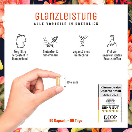NATURTREU® Glanzleistung - Coenzyme Q10 capsules with a high dose of 200 mg per capsule - 90 vegan capsules for 3 months - pure ubiquinone from plant fermentation