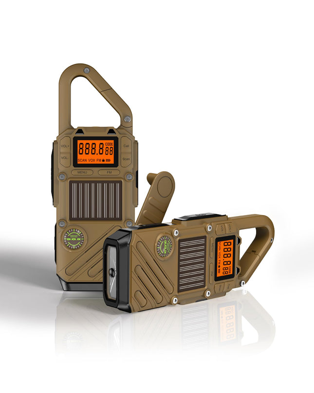 Walkie Talkie for Adults, Range 10 km - Set of 2 with SOS Alarm, LED Flashlight &amp; FM Radio - 3-Way Rechargeable: Solar, Hand Crank, USB - Emergency Radio for Outdoor Adventures