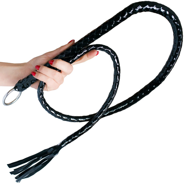 Bdsm whip for slaves 140cm Black patent leather Sex whip for women Erotic game Sex game for couples Flogger for sex Flogger &amp; whips Sex for advanced FOPS B21-10