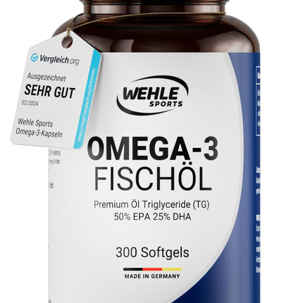 Omega 3 capsules high dose - 300 fish oil capsules with 2000mg (1000mg EPA &amp; 500mg DHA) per daily dose - Omega-3 fatty acids without vitamin E - Elaborately purified and from sustainable fishing