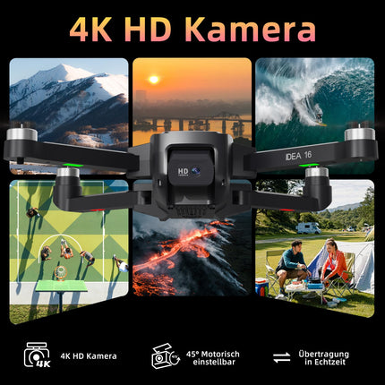 Drone with 4K camera, 5G WiFi transmission, maximum 40 km/h flight speed, level 4 wind resistance, brushless motor, drone for adults, foldable quadcopter