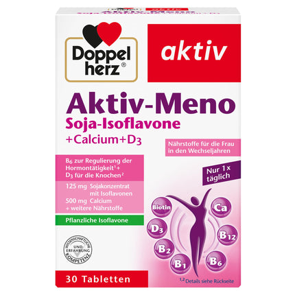 Doppelherz Aktiv-Meno - For women in menopause - With plant-based soy isoflavones, calcium, and vitamin D3 - 30 tablets