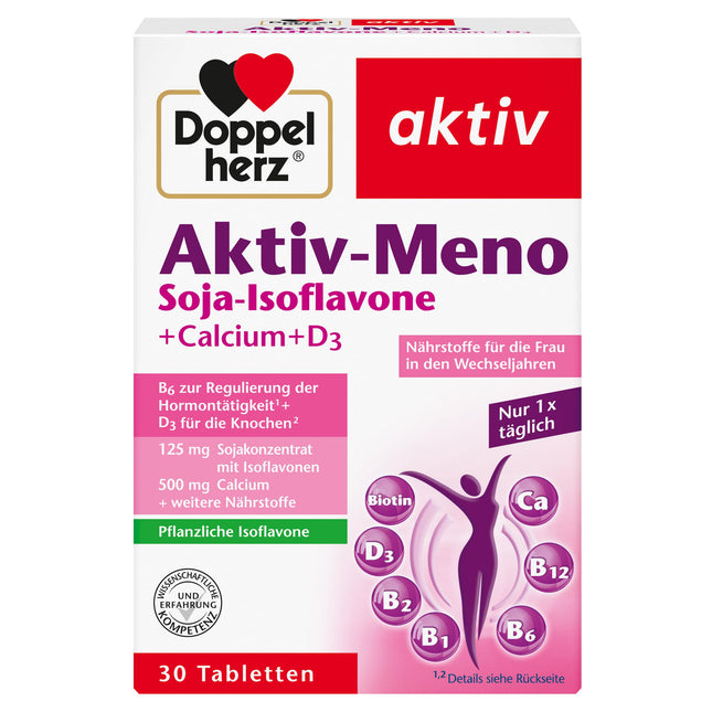 Doppelherz Aktiv-Meno - For women in menopause - With plant-based soy isoflavones, calcium, and vitamin D3 - 30 tablets
