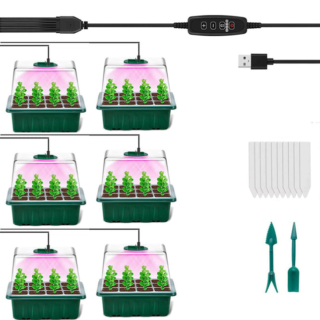 XVZ cultivation set, growing plants, greenhouse, set of 6 cultivation trays with lids, indoor greenhouse with light, mini greenhouse, suitable growth and humidity.