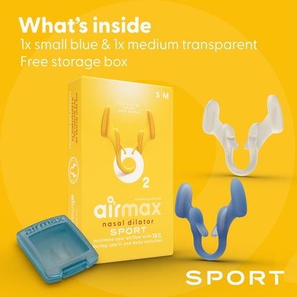 Air Max Sport nasal dilator trial pack - Nasal dilator for better breathing - 76% more airflow - 2 pieces in sizes S and M