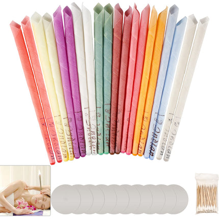 20 Ear Candles/Ear Candles Made of Natural Beeswax, Ear Cleaner Earwax Removal, Hollow Cone Candles with 10 Protective Discs and Cotton Swabs, 8 Different Aromatic Scents