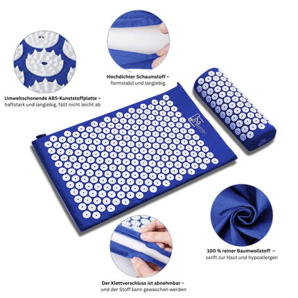 Acupressure Mat with Pillow for Massage &amp; Pain Relief [The Original], Blue Needle Mat Set for Relaxation for Neck, Back, and Feet | Yantra Mat, Spike Mat for Meditation