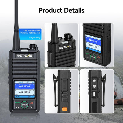 Retevis RB658 Walkie Talkie App, Bluetooth Two-Way Radio 1800 mAh, AI Noise Cancelling, 1.77-inch Screen, Walkie Talkies with Wireless Earpiece, for Fleets, Vehicle Driving (2 Pack, Black)