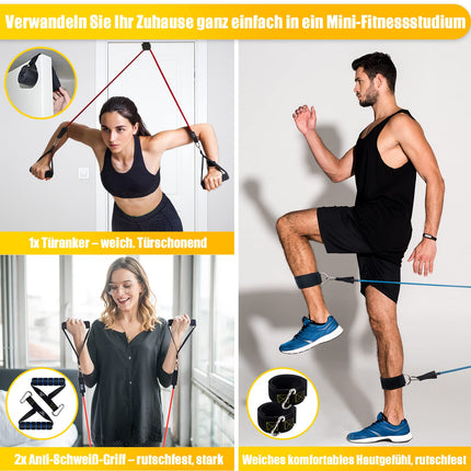 COFOF Resistance Bands Set, 5 Fitness Bands Expander Tube Bands, Fitness Band with Large Handle Ankle Strap Door Anchor Attachment Carrying Bag, Ideal for Pilates Strength Training Physiotherapy