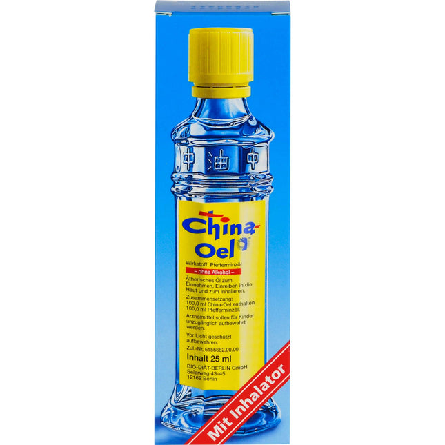 China Oil 25ml with inhaler - pure peppermint oil for oral use and inhalation for colds and muscle pain