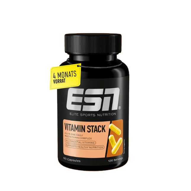ESN Vitamin Stack, Multivitamin Capsules, 120 Capsules - 4-month supply, high dosage, 13 valuable vitamins in one capsule, only 1 capsule daily, made in Germany