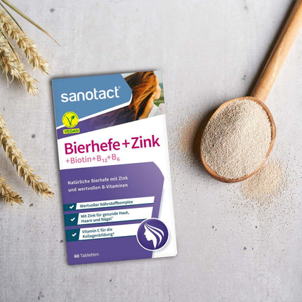 sanotact Brewer's Yeast + Zinc (60 tablets) • For skin, hair &amp; nails • Vitamin complex with brewer's yeast, zinc, biotin, vitamin B12, B6 &amp; vitamin C • Skin &amp; hair vitamins • 100% vegan