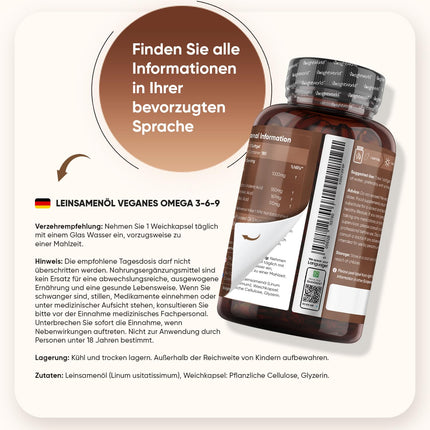 Omega 3 6 9 Softgels - From Flaxseed Oil - 180 Vegan Softgels - 1000mg per softgel - Alternative to Algal Oil - Alpha Linolenic Acid, Linoleic Acid, Oleic Acid - Flaxseed Oil - WeightWorld