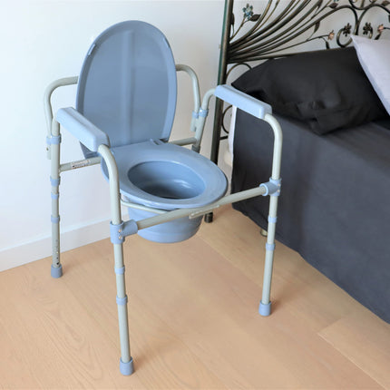 PEPE Mobility - Commode Chair for Seniors, Height-Adjustable, with Bucket, Armrest, Grey