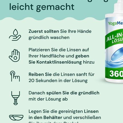 YogaMedic Contact Lens Solution - Lens Solution for Soft Lenses, 3 x 360 ml, 1 x 100 ml &amp; 3 Contact Lens Cases, Contact Lens Solution, All-in-One Combination Solution for Soft Contact Lenses