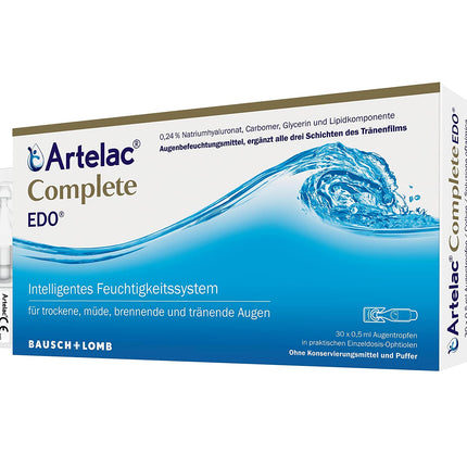 Artelac Complete EDO eye drops: Eye drop solution with a triple active principle (lipids, hyaluronic acid &amp; carbomer) for dry eyes, in practical ophthalmic capsules, 30 x 0.5 ml