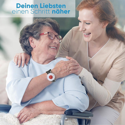 HelpLine Mini: Portable home emergency call with emergency call transmitter and belt clip for home care, set with 2x wristband transmitters