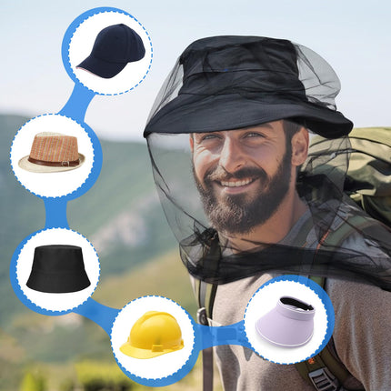 Premium Mosquito Net Head for Insects, Mosquito Net Head 2 Pack | Ultra large insect protection net with extra-fine mesh for camping, hiking, fishing, gardening | Fits all hats Head net