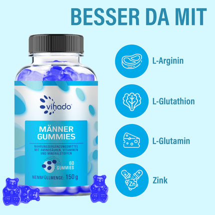Vihado Blue Men Gummies - Extra Strong Instant Formula High Dosage - with L-Arginine, L-Glutathione, L-Glutamine, 60 Gummies